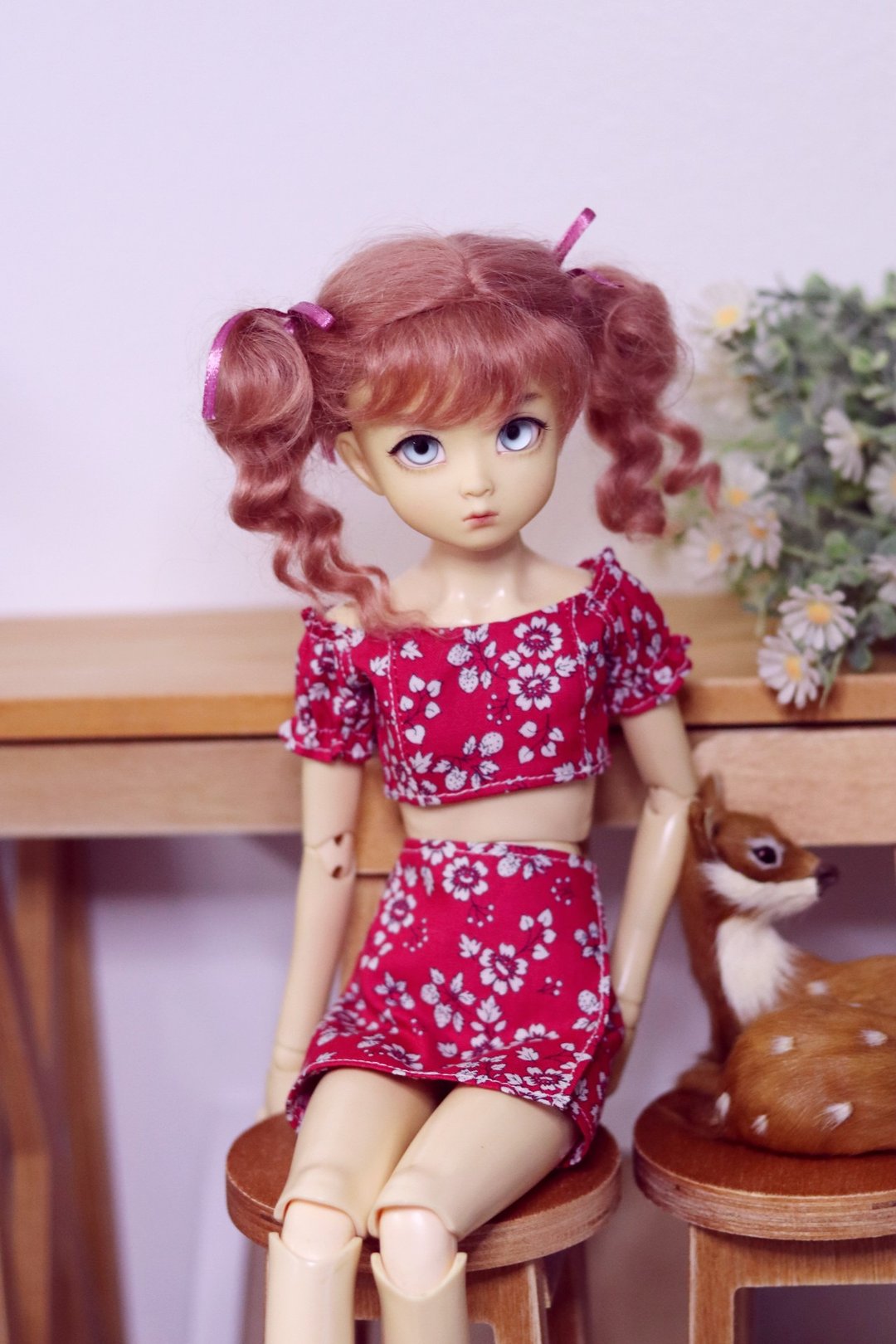MSD,MDD Tori mini top (Red floral) - 其他 - 棉．麻 红色
