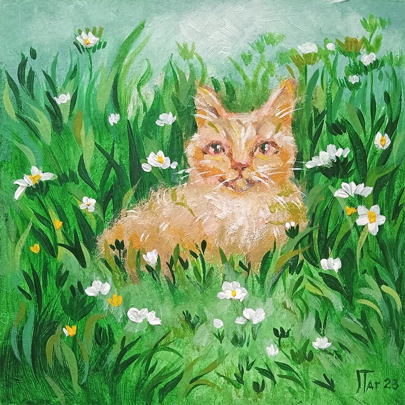 原画乡村猫雏菊艺术花园 - 墙贴/壁贴 - 其他材质 绿色