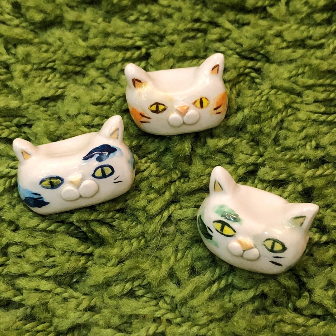 花猫筷架(3入组) - 筷子/筷架 - 瓷 