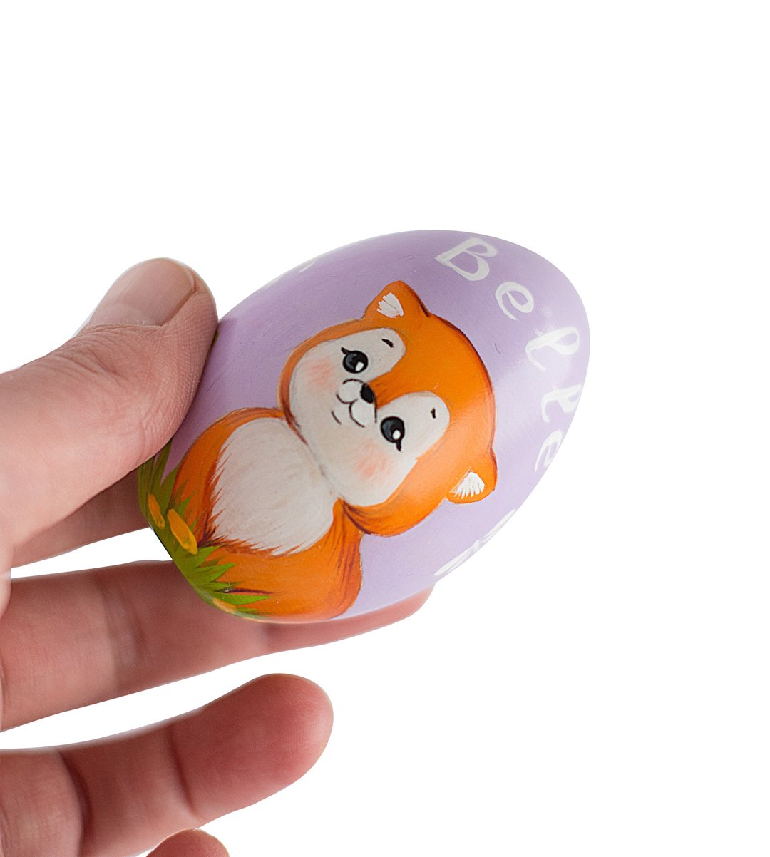 Personalized gift Easter wooden egg little fox cub Painted souvenir Spring decor - 玩偶/公仔 - 木头 多色