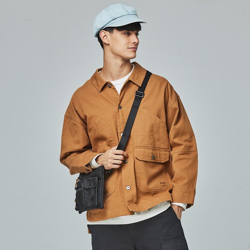 KANGOL袋鼠复古口袋衬衫外套-卡其 - 男装外套 - 棉．麻 