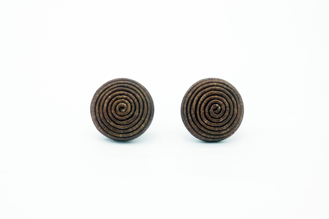 Circle dot 棕色漩涡 织布 不锈钢耳针 耳环 耳夹 186 - 耳环/耳夹 - 棉 咖啡色