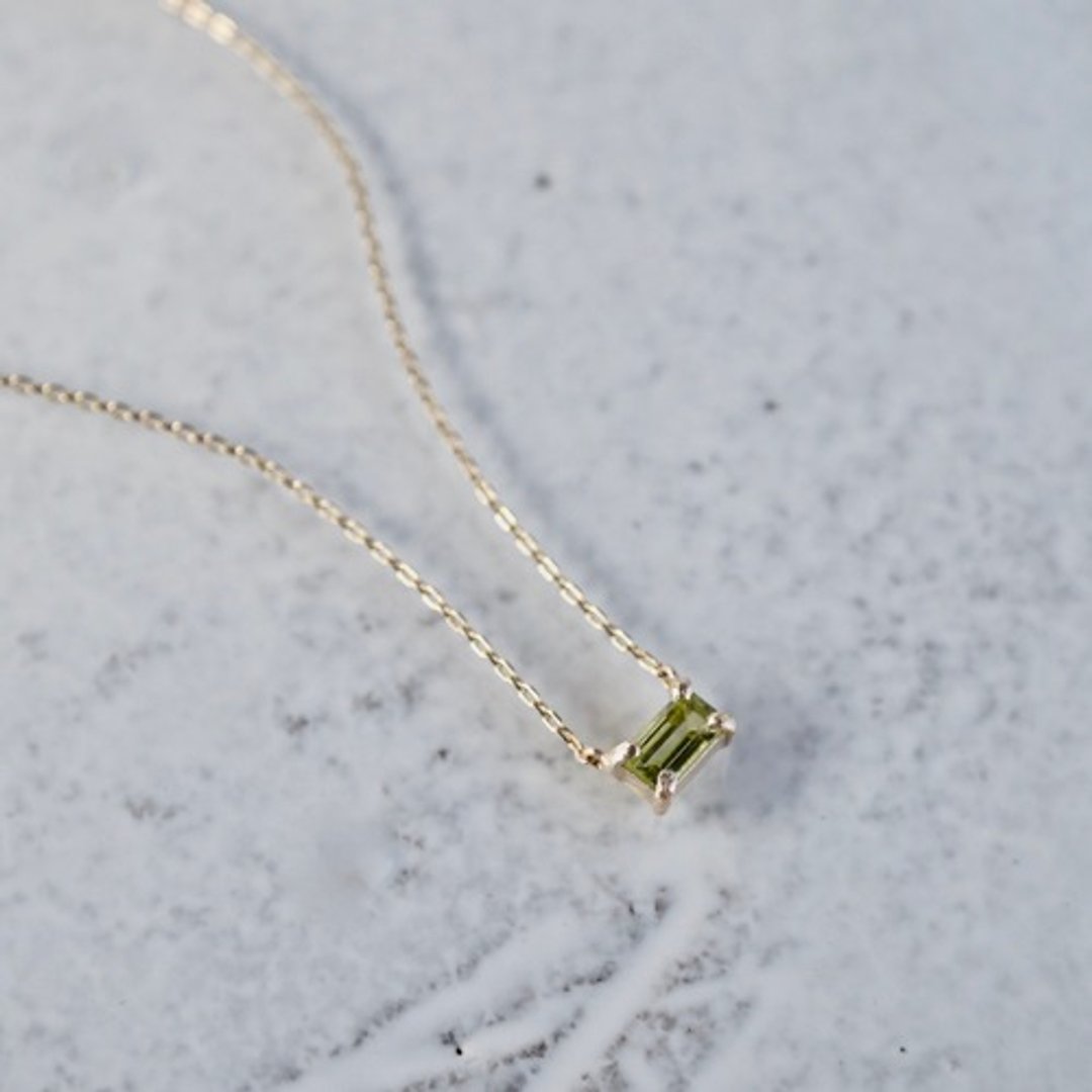 Peridot baguette necklace [P086K10YG(PE)] - 项链 - 宝石 