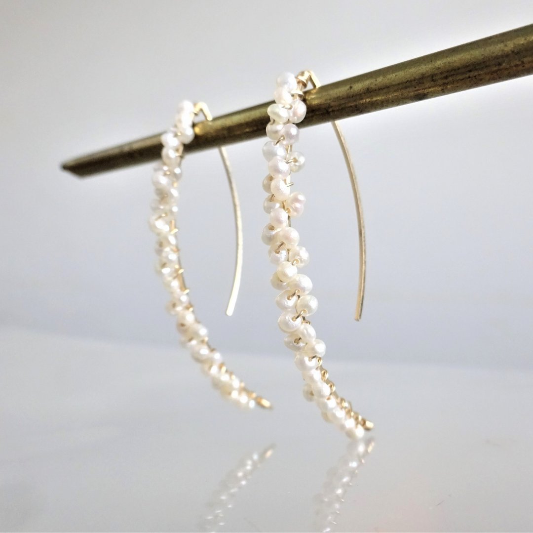14Kgf Freshwater pearl bubble wrapped marquis pierce耳針式 - 耳环/耳夹 - 宝石 白色