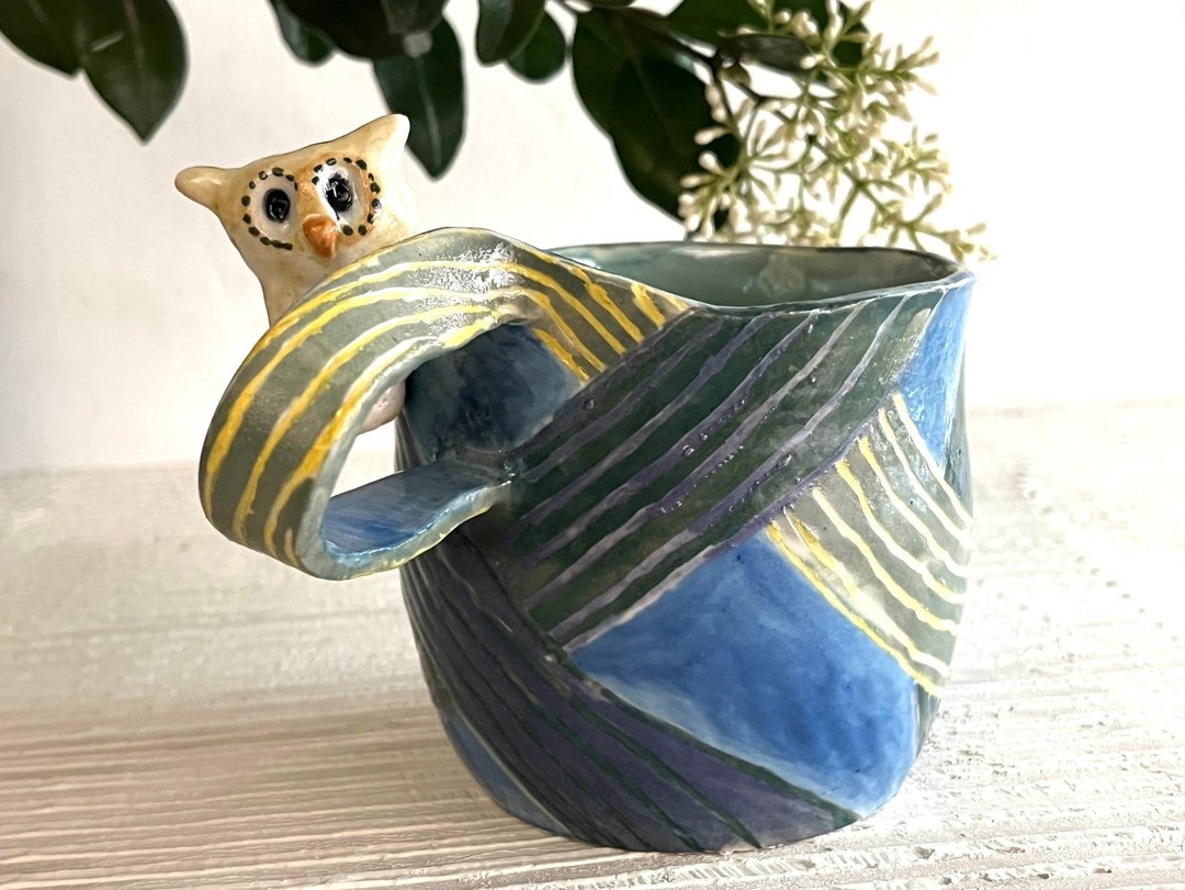 交错回旋造型握把咖啡杯_陶器马克杯 - 咖啡杯/马克杯 - 瓷 蓝色