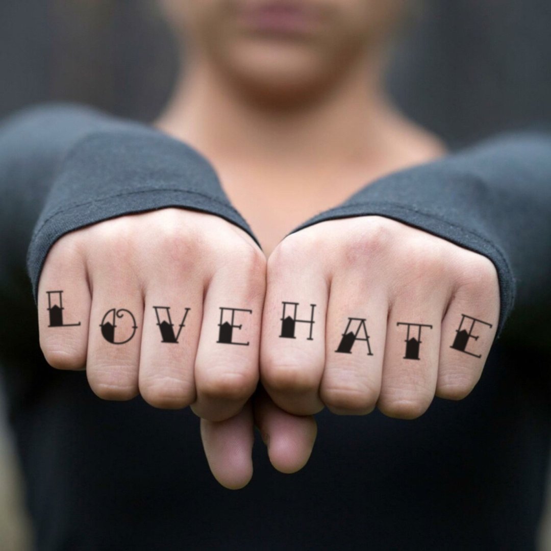 OhMyTat 爱与恨 Love and Hate 刺青图案纹身贴纸 (2 张) - 纹身贴 - 纸 黑色