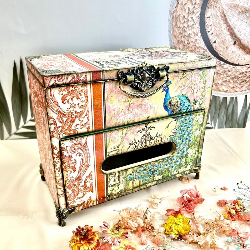 【手工制作】孔雀迎春 – 招财好运 过新年 双层设计面纸盒 - 纸巾盒 - 木头 多色