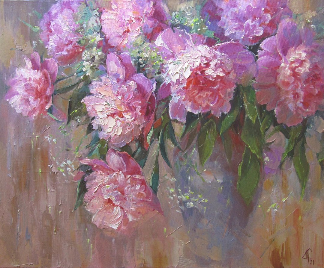 Peonies Original Painting Flowers Original Art Peonies Wall Art Flowers Artwork - 插画/绘画/写字 - 棉 粉红色