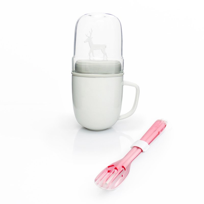dipper  灰麋鹿双杯+3合1SPS环保餐具筷叉匙组(3选1) 福袋 情人节礼物 - 咖啡杯/马克杯 - 玻璃 白色