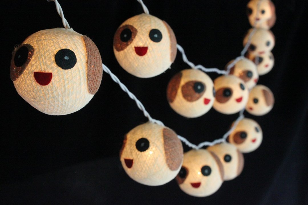 20 Cute Dog - Cotton Ball String Lights for Home Decoration,Party,Bedroom,Patio and Decoration - 灯具/灯饰 - 棉 