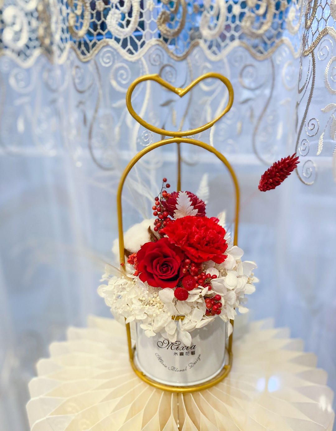 母亲节永生花小盆花 桌花 永生玫瑰不凋康乃馨  生日 开幕 居家 - 干燥花/捧花 - 植物．花 红色
