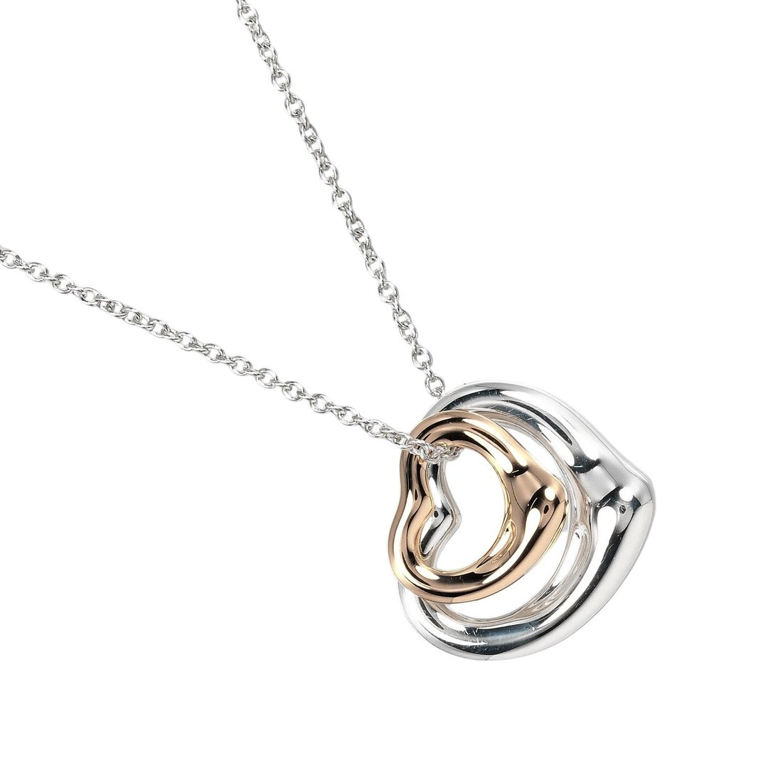 [日本直送] Tiffany & Co. 双心项链 16 毫米 & 11 毫米 925银K18PG粉红金[二手] - 项链 - 银 银色