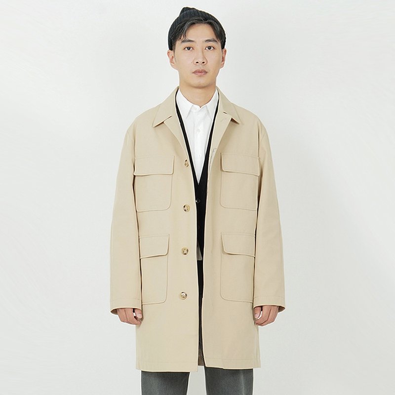 JARVISTORM秋冬原创设计卡姆登长风衣日系工装外套男韩版宽松休闲 - 男装外套 - 棉．麻 卡其色