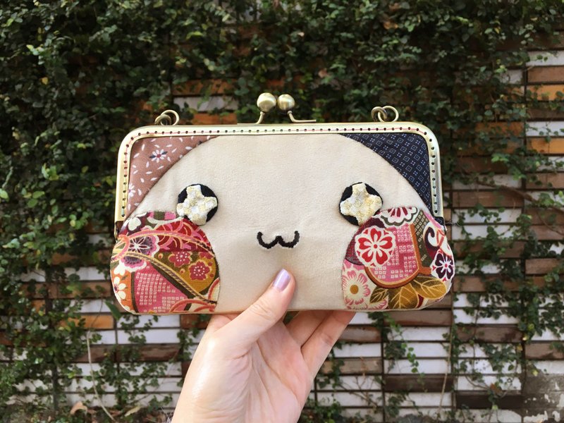 福猫 斜挎手机包 长款钱包 口金包 零钱包 单肩 侧背包 女生 - 皮夹/钱包 - 棉．麻 红色