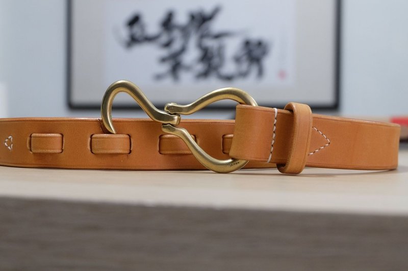 黄铜勾扣皮带 HiroLeatherworks 全手缝植鞣皮带 日本制黄铜 - 皮带/腰带 - 真皮 橘色
