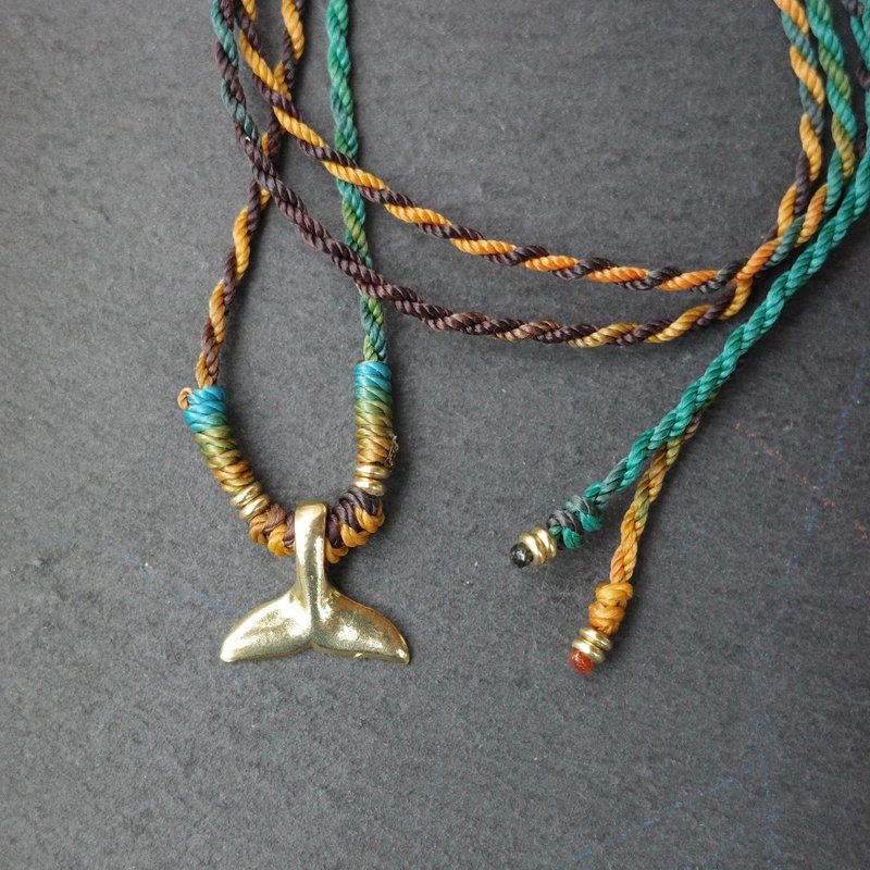 寻找你的小幸运-黄铜鲸鱼尾蜡绳编项链04 - 项链 - 铜/黄铜 