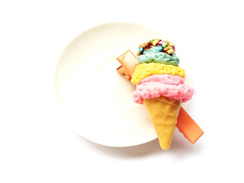 Mixed ice cream hair clip, light orange hair clip - 发饰 - 粘土 橘色