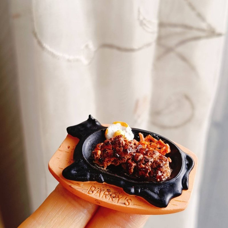 牛排 台式 铁板 浓汤 面包 果汁 袖珍 手作 迷你 食玩 微型 - 摆饰 - 粘土 