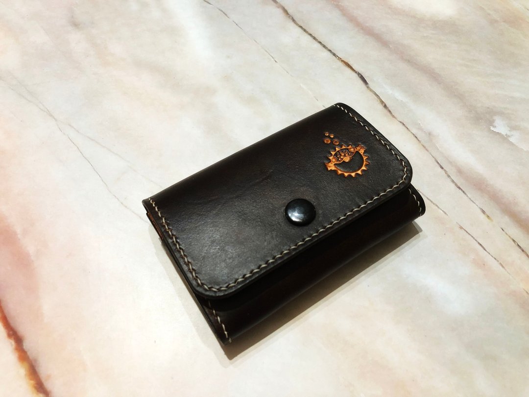经典双色系大容量卡夹卡片套  全手缝  手工染色 - 证件套/卡套 - 真皮 黑色