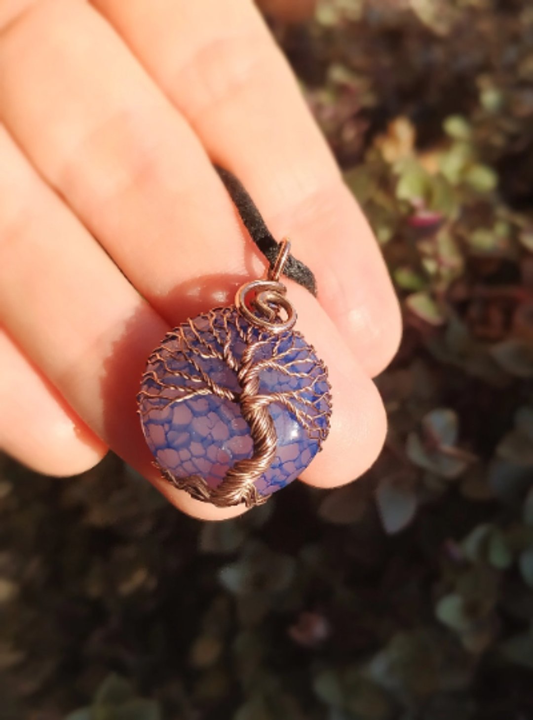 Blue Dragon Veins Wire Wrapped Tree Of Life Pendant Necklace for Women and Men - 项链 - 其他金属 蓝色