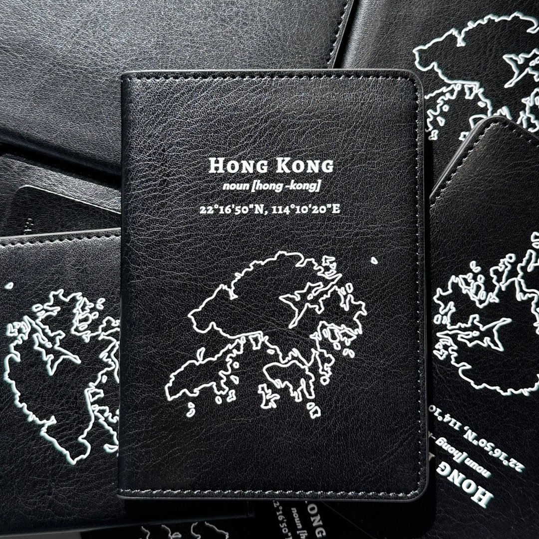 Hong Kong 手绘地图超细纤维皮革护照套 - 护照夹/护照套 - 人造皮革 黑色