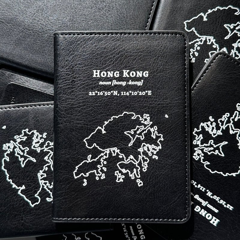 Hong Kong 手绘地图超细纤维皮革护照套 - 护照夹/护照套 - 人造皮革 黑色