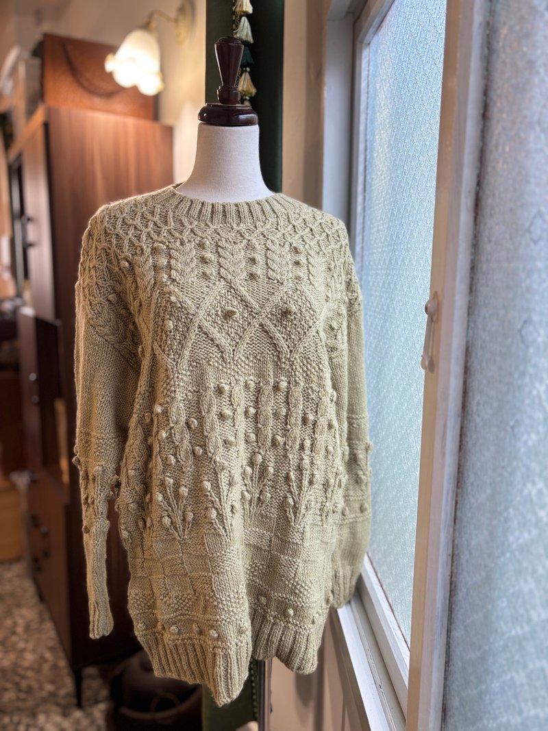 苹果绿编织圆球长版古着毛衣 - 女装针织衫/毛衣 - 羊毛 卡其色