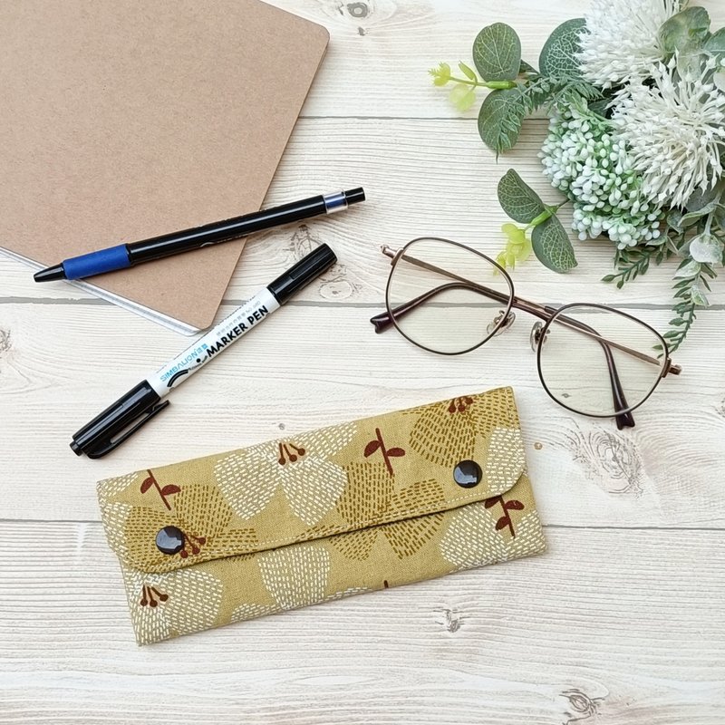 【眼镜袋】横式/黄色花卉 - 铅笔盒/笔袋 - 棉．麻 黄色