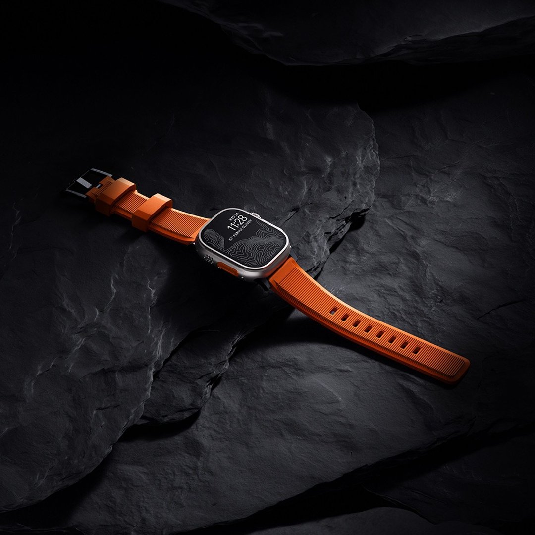 【NOMAD】Apple Watch专用高性能橡胶质感表带-49/45/44/mm 橘黑 - 表带 - 橡胶 橘色