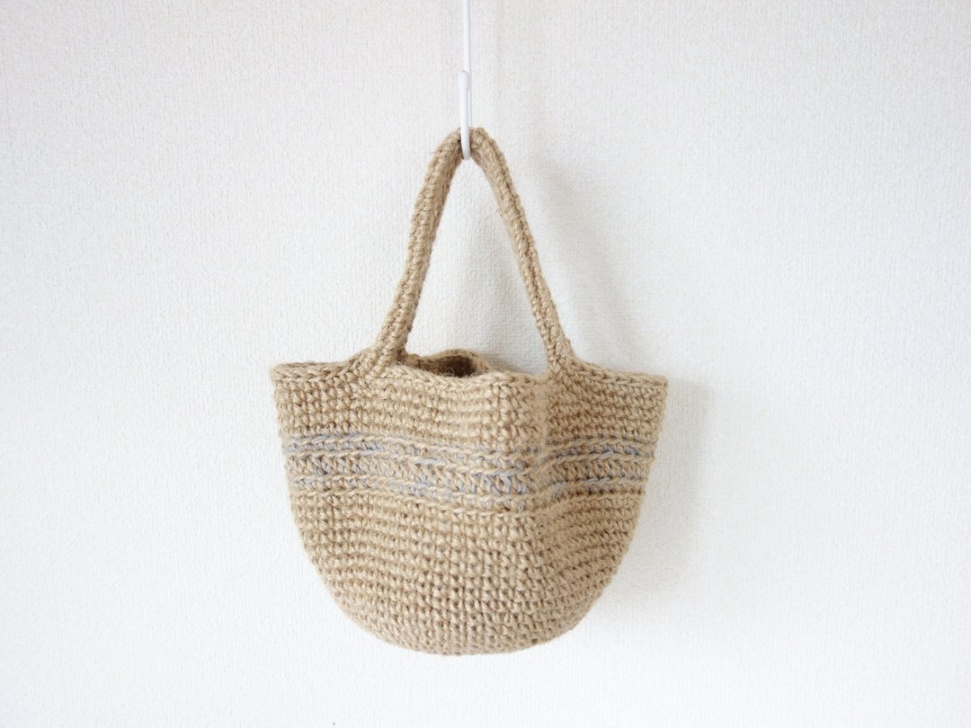Round bottom hand-bag / gray line / jute / yuoworks - 手提包/手提袋 - 棉 