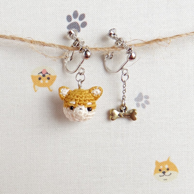 袖珍编织/咖柴/耳环/限量 - 耳环/耳夹 - 绣线 咖啡色