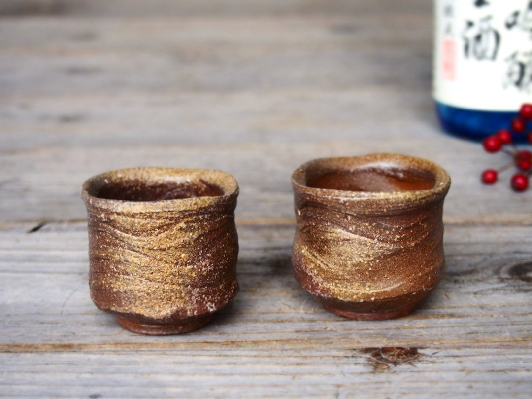 Bizen fried sweet bean (set of 2) gi-124 - 花瓶/陶器 - 陶 咖啡色