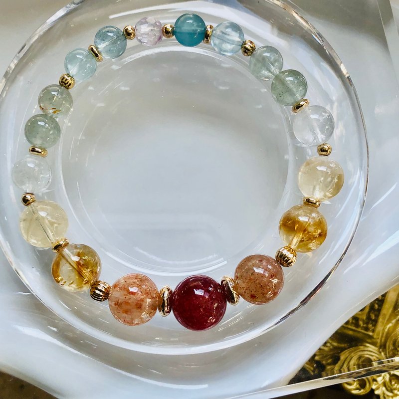 ITS-B648【设计款・草莓晶・绿水晶・海蓝宝】天然石水晶手链手环 - 手链/手环 - 宝石 多色