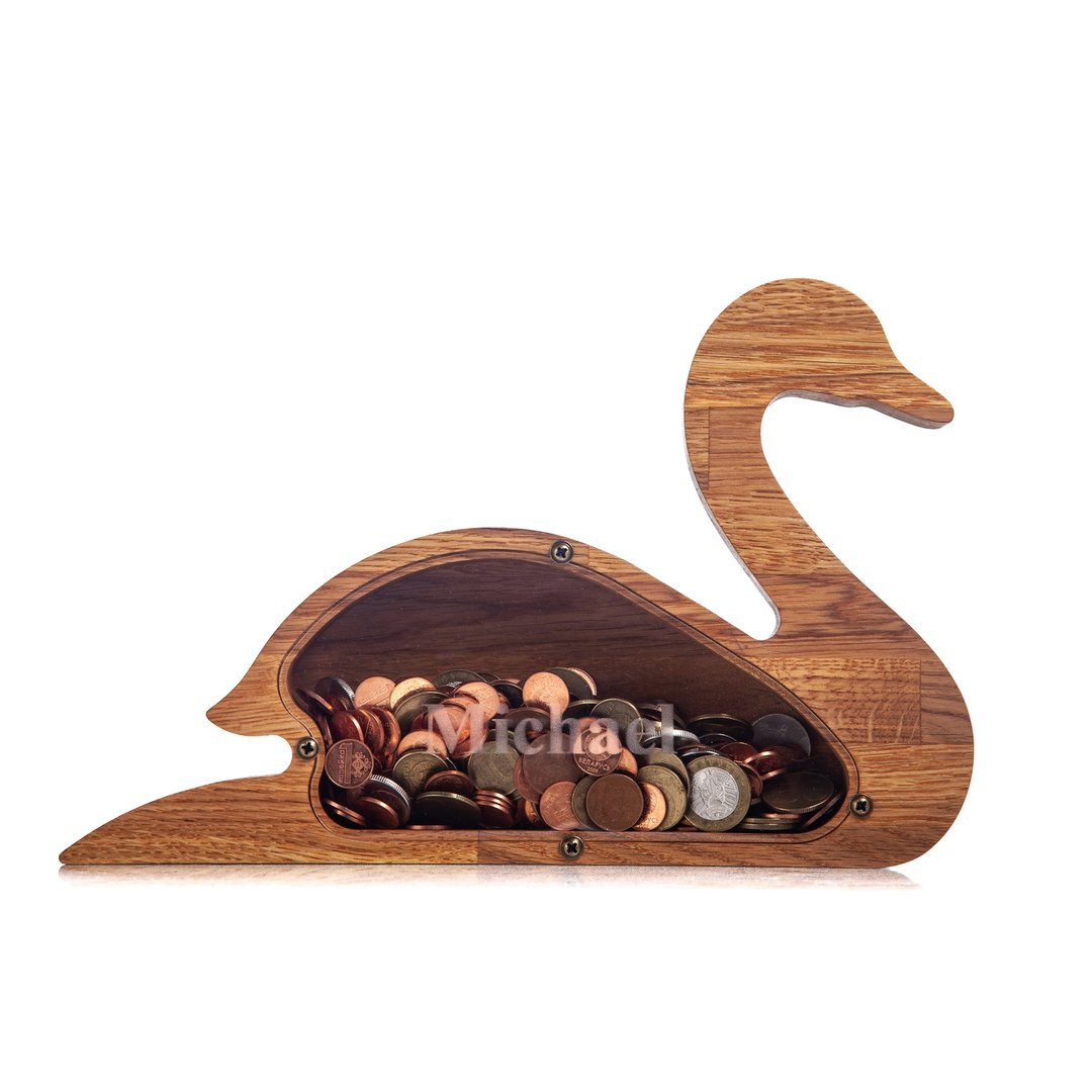 Wood piggy bank SWAN Adult coin bank Daughter gift from mom Modern tip jar - 储蓄罐 - 木头 