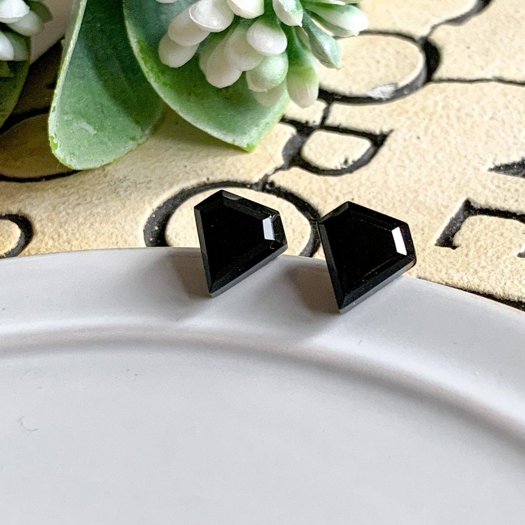 14kgf black onyx diamond earrings - 耳环/耳夹 - 石头 黑色