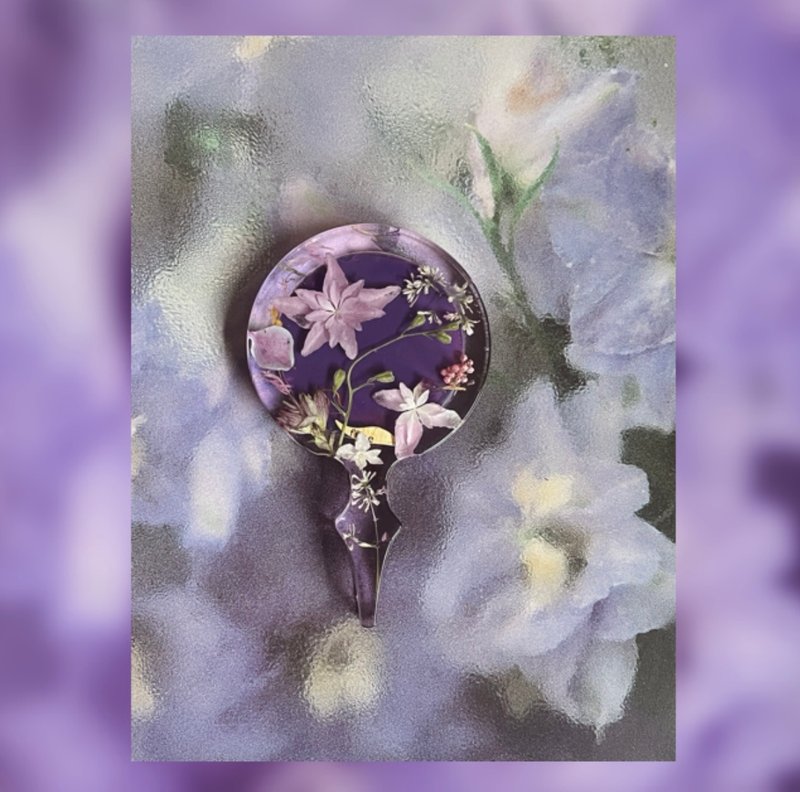 纯手工繁花随身镜紫色礼盒+丝绸袋+花语卡+礼袋+贴纸 - 彩妆刷具/镜子/梳子 - 植物．花 紫色