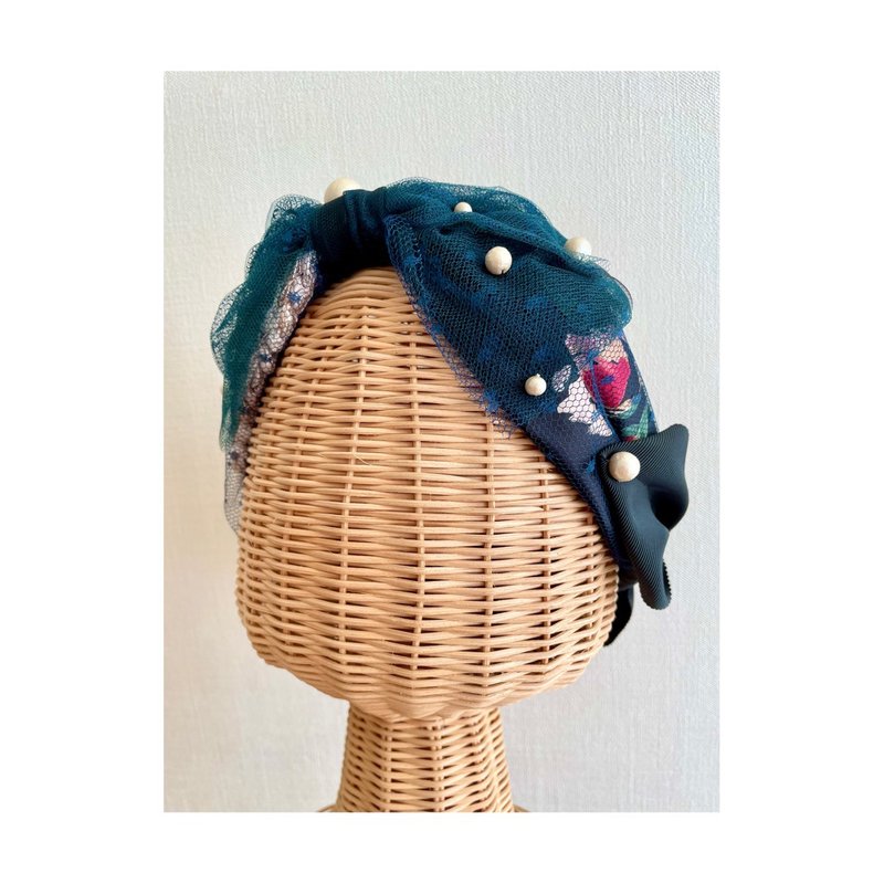 Ribbon & pearl/Black - 发饰 - 尼龙 黑色