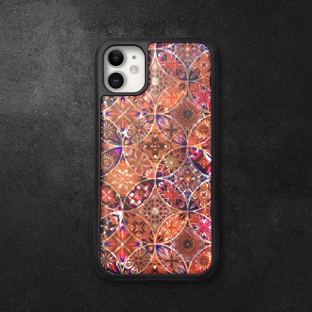 天然贝壳 iPhone 16 耐冲击保护套 花窗玻璃风格 可定制名字 009 - 手机壳/手机套 - 贝壳 多色