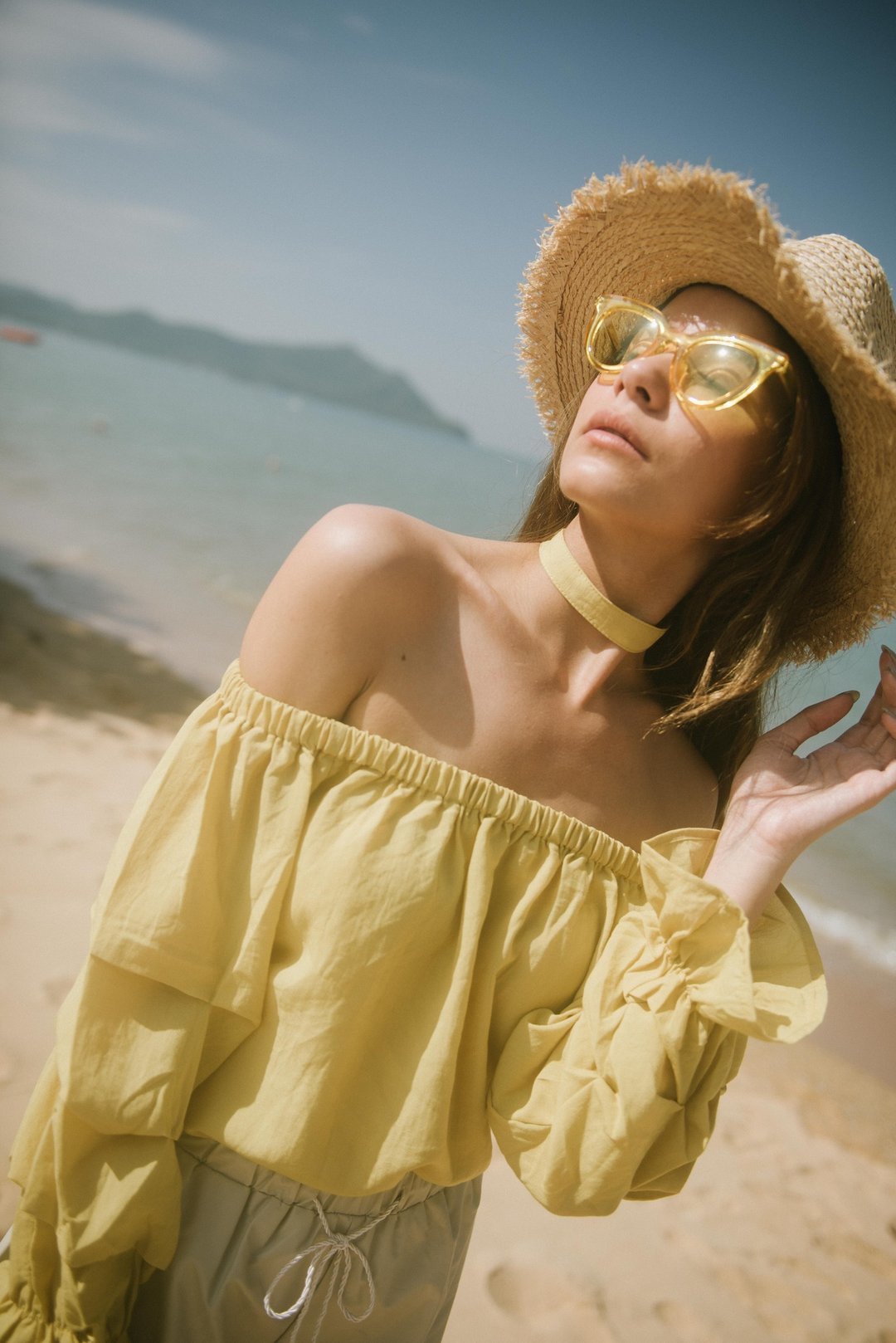 CAMILIA OFF-SHOULDER / Mustard - 女装上衣 - 棉 黄色