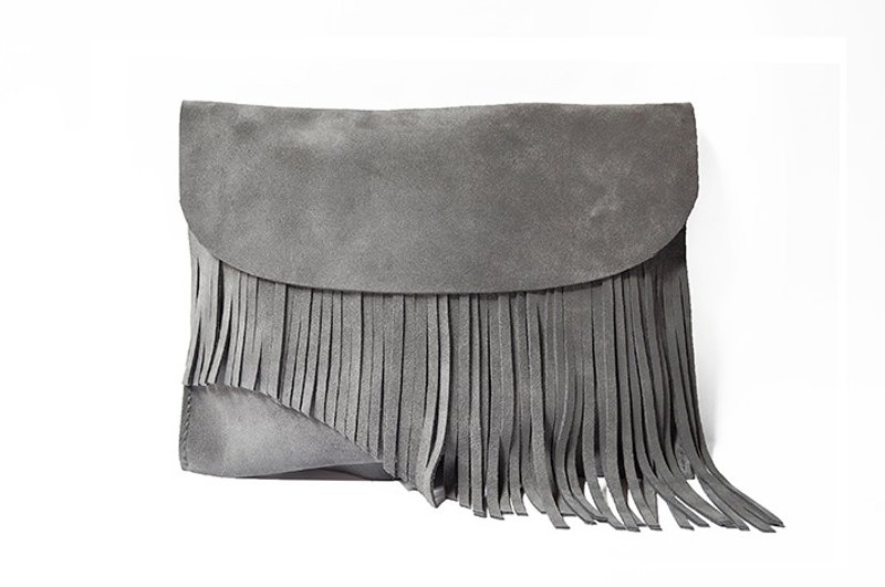 COWFT 月亮灰麂皮2way流苏包 - 侧背包/斜挎包 - 真皮 灰色