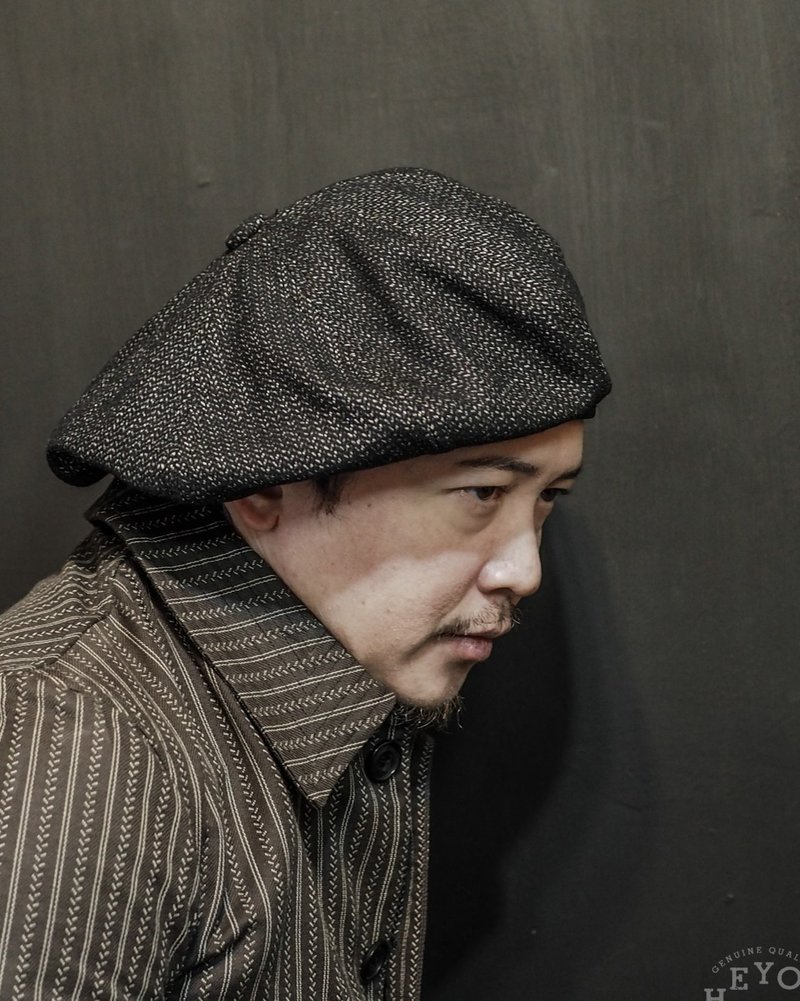 Worker Style Striped Beret - 贝雷帽 糸纹碳黑 - 帽子 - 棉．麻 多色