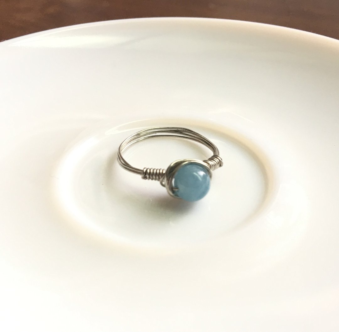 Ops aquamarine wire wrapped ring -海蓝宝/金属线/铜/定制化/中性/手作/戒指 - 对戒 - 其他金属 蓝色