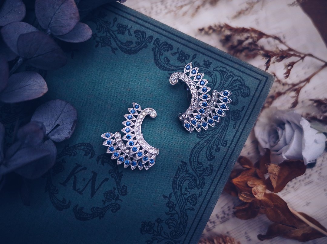 ORA 双层湛蓝飞翅耳环－美国古董首饰 Vintage Jewelry - 耳环/耳夹 - 其他金属 