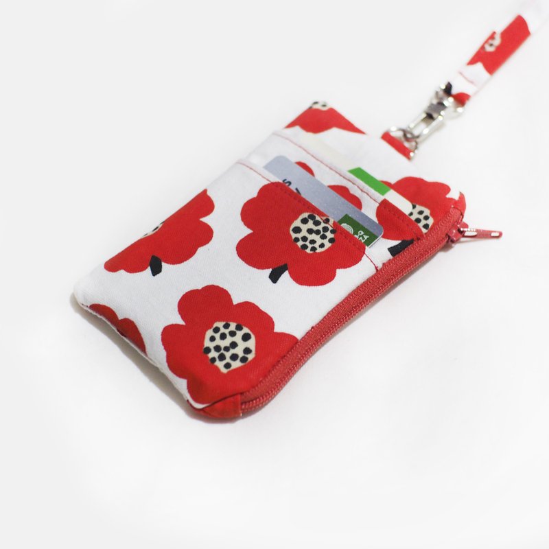 ID wallet with lanyard Cosmos collection size 8x13 cm. - 零钱包 - 棉．麻 红色