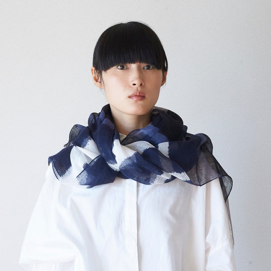 Linen 100% stole No.2 kotonokaori navy SAKIRA-Kyoto - 围巾/披肩 - 棉 蓝色