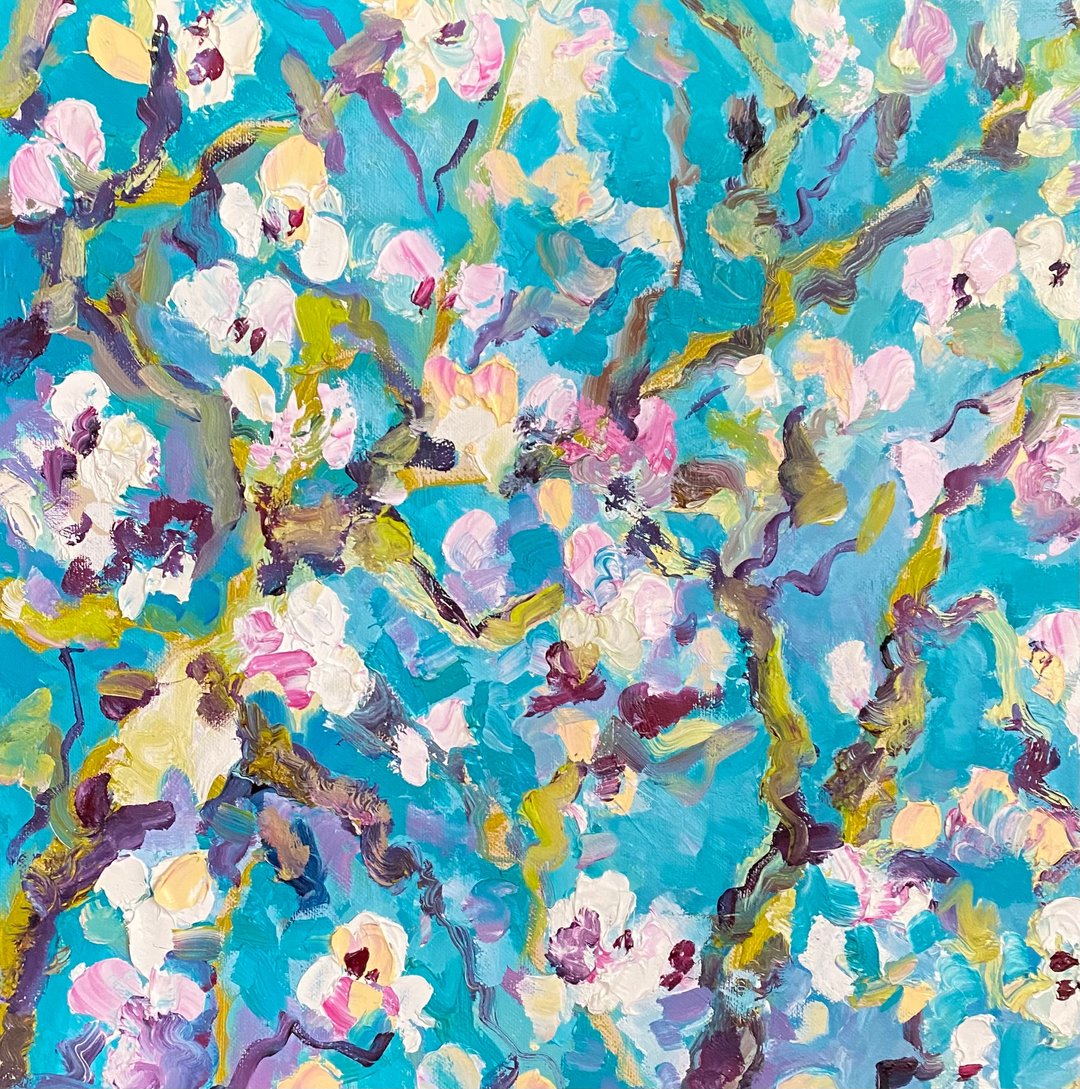 杏仁树开花油画印象派艺术鲜花梵高灵感 - 墙贴/壁贴 - 其他材质 蓝色