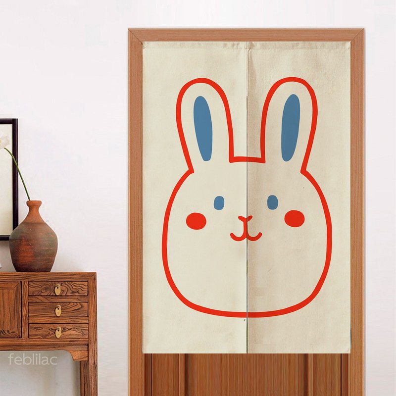 手繪小兔圖案日式門簾黑色居家質感隔斷簾子/開運好物 - 门帘/门牌 - 聚酯纤维 白色