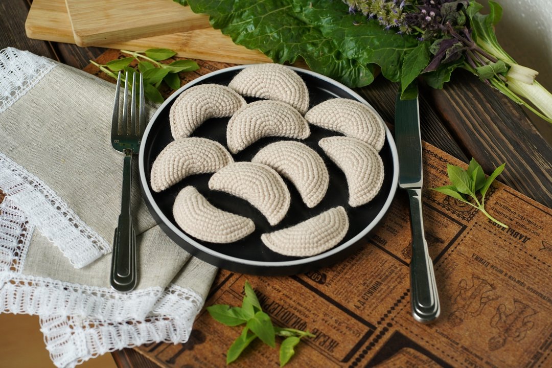 Crochet dumplings, educational soft toys for children, a grocery store game set. - 玩具/玩偶 - 压克力 白色