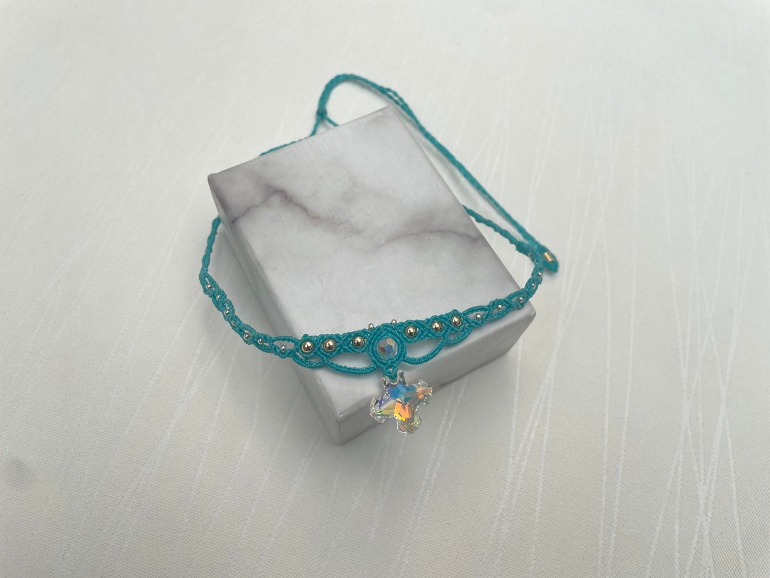 221121 Macrame Swarovski  编织 颈链 - 项链 - 半宝石 蓝色
