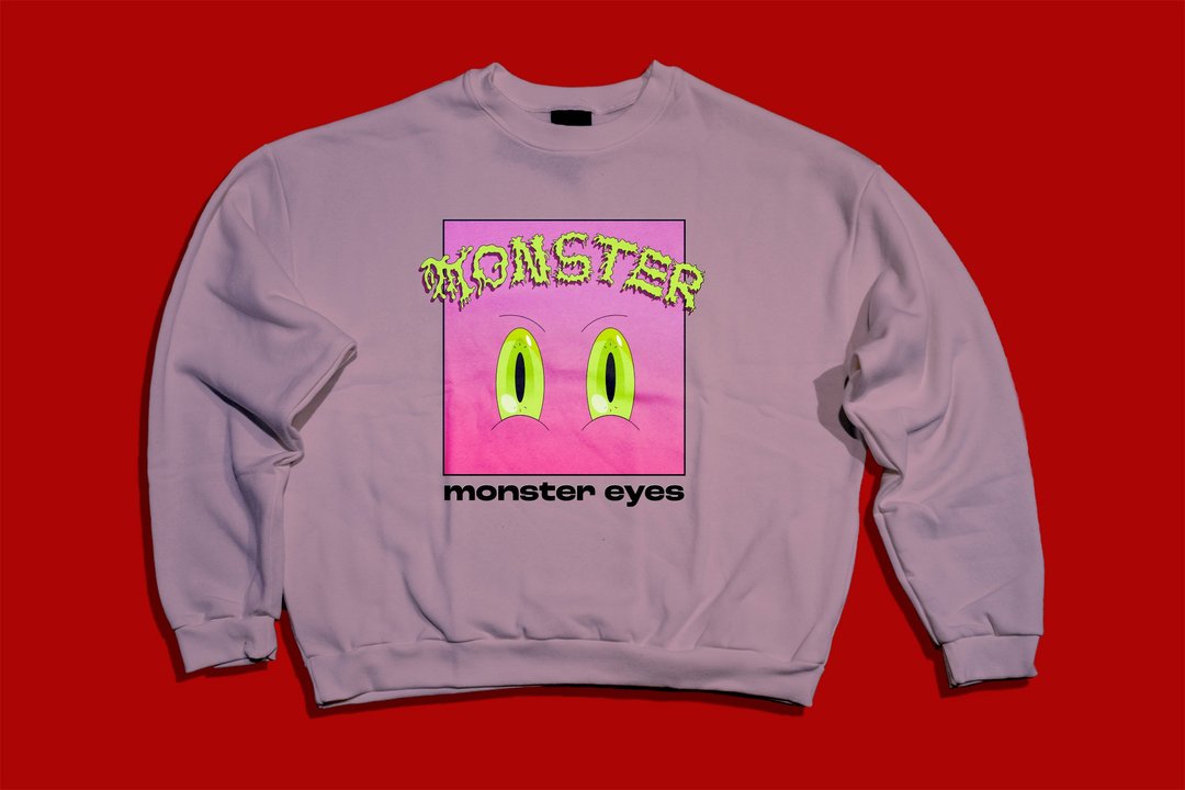 【换季特卖】落肩口袋大学TーMonster Eyesー藕紫ーA君B子设计 - 中性连帽卫衣/T 恤 - 棉 紫色